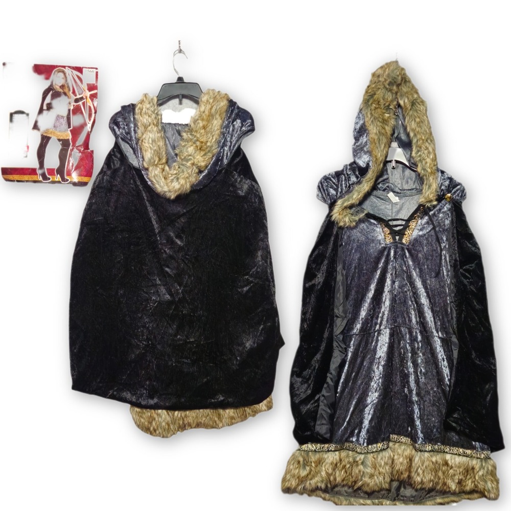 Skilled Archer Costume Women Plus XXL Grey Black Katniss Everdeen Medieval Fur